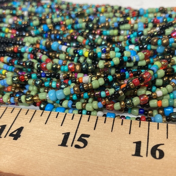 22" Colorful Beaded Necklace 27 Strands Small Bead Blue Green Black - Picture 10 of 12